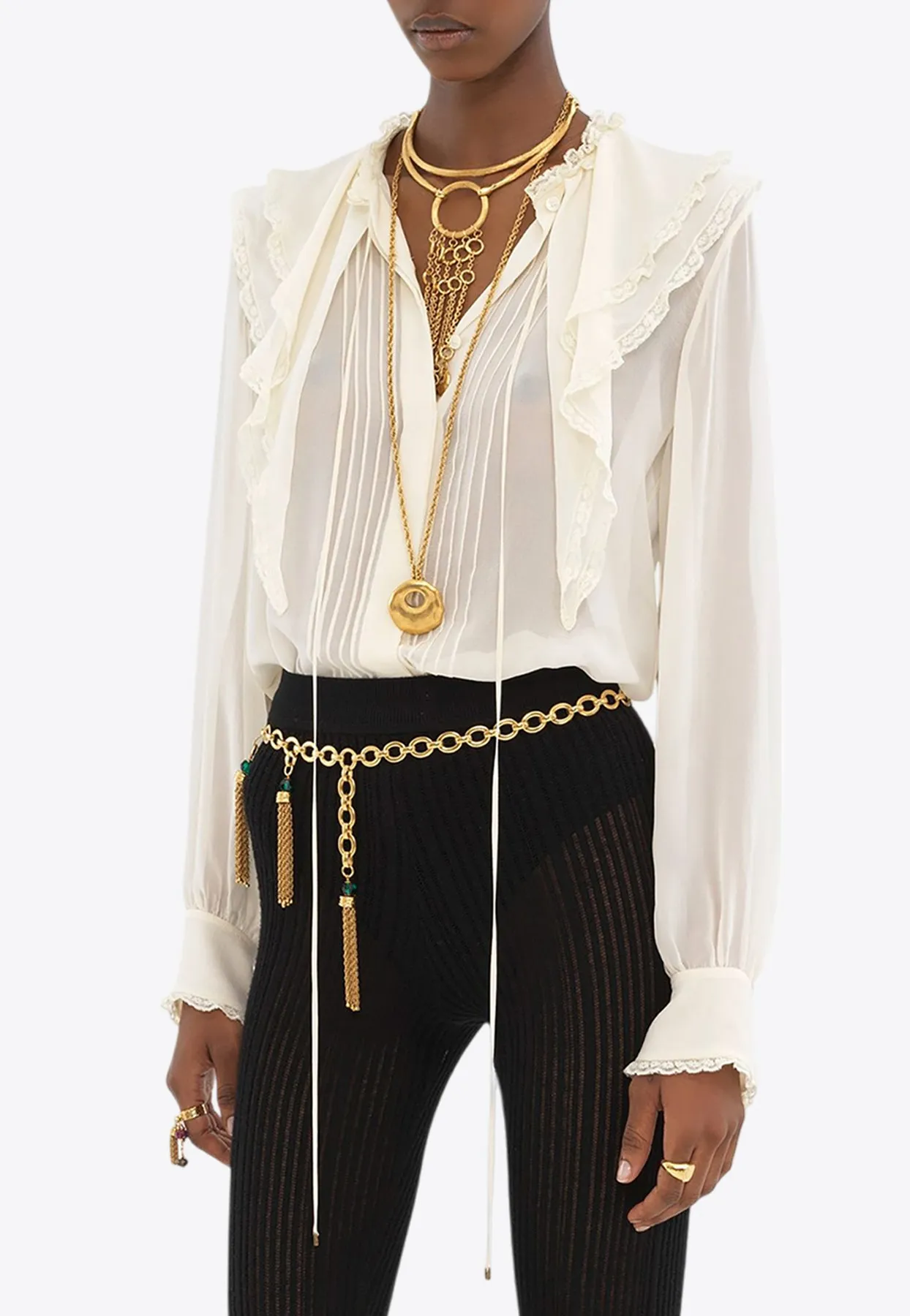 Ruffled Yoke Silk Georgette Blouse