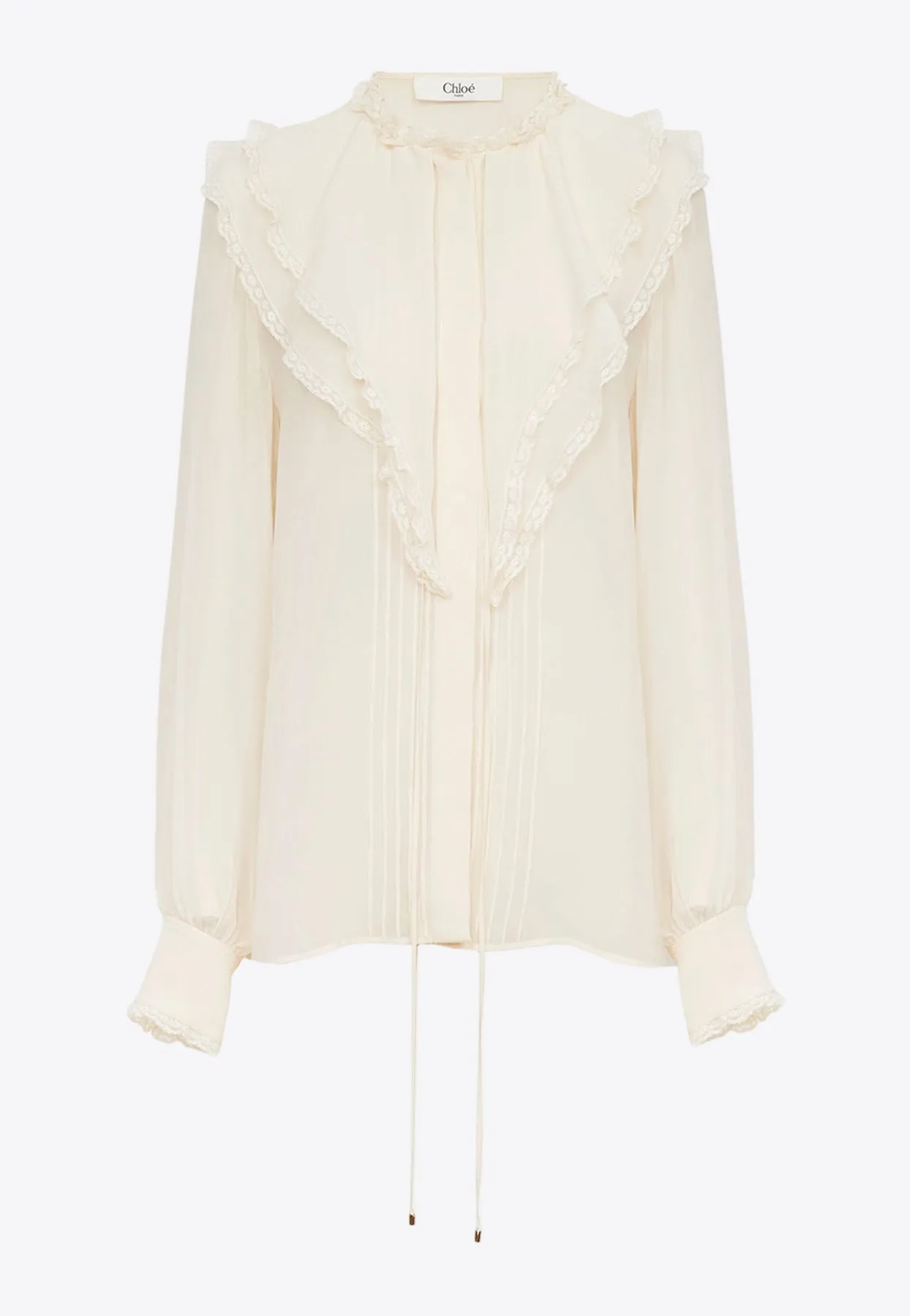 Ruffled Yoke Silk Georgette Blouse