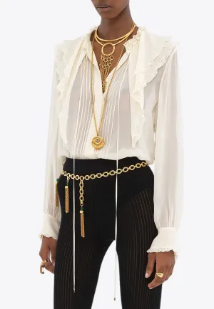 Ruffled Yoke Silk Georgette Blouse