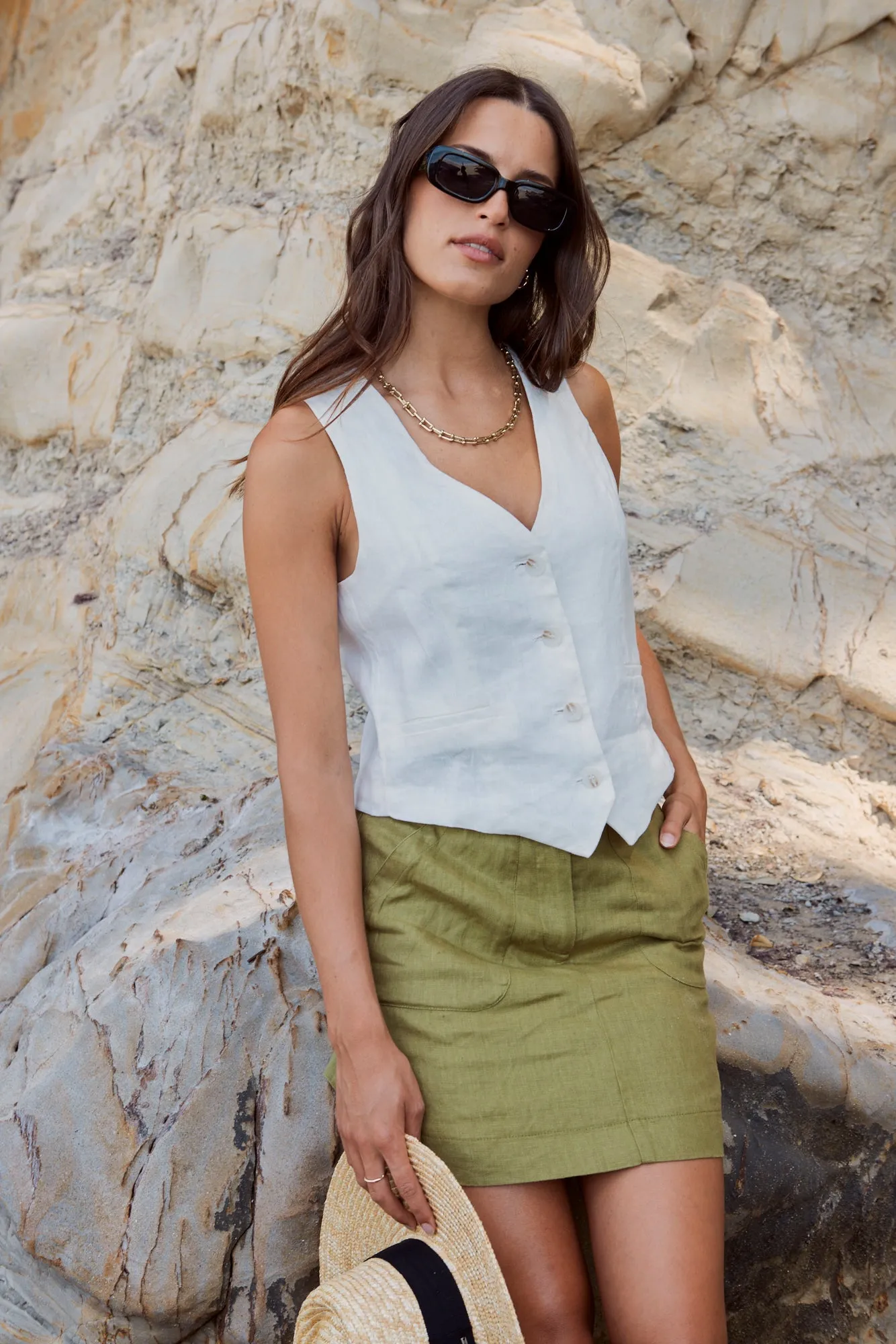 Saintly Pickle Linen Mini Skirt