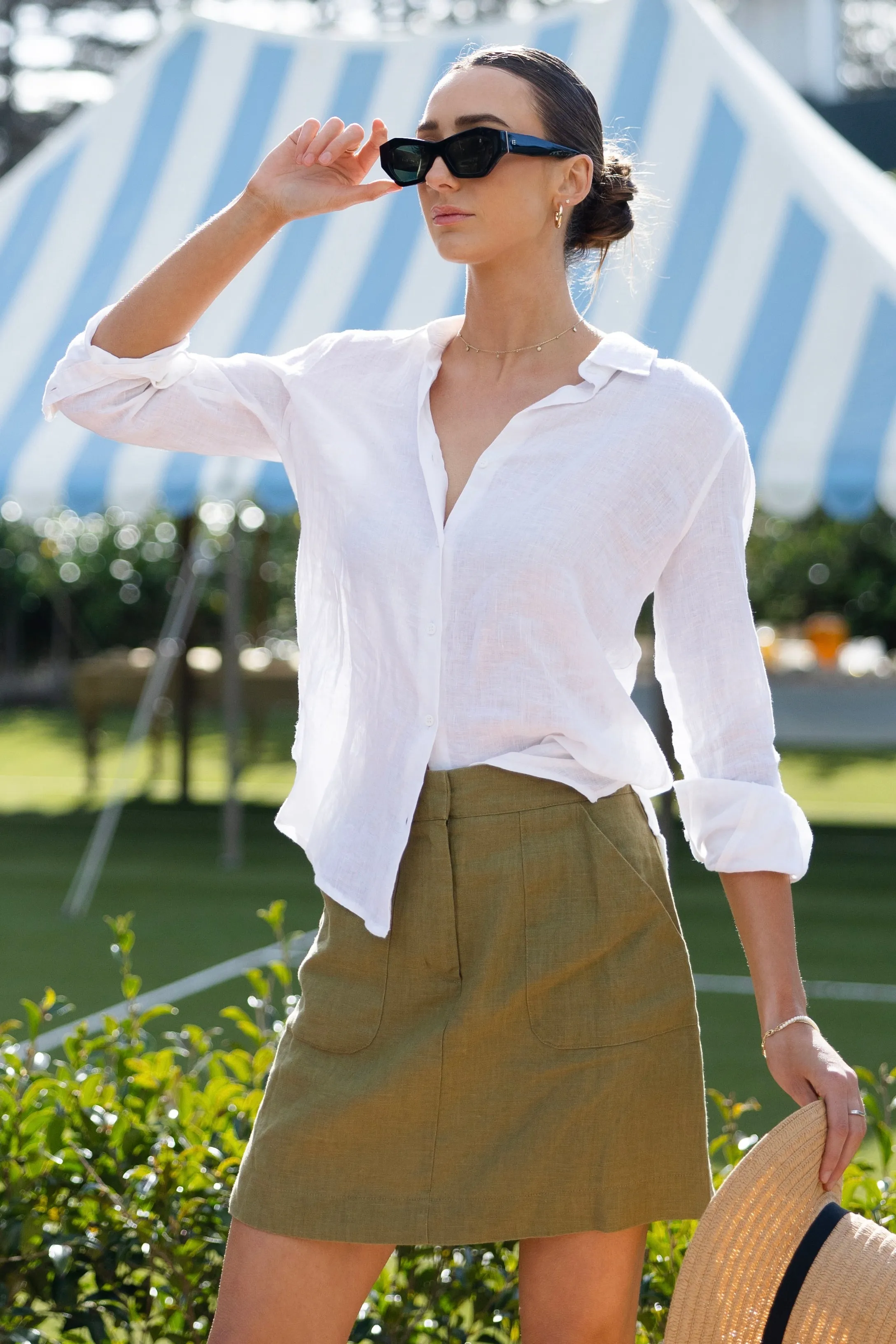 Saintly Pickle Linen Mini Skirt