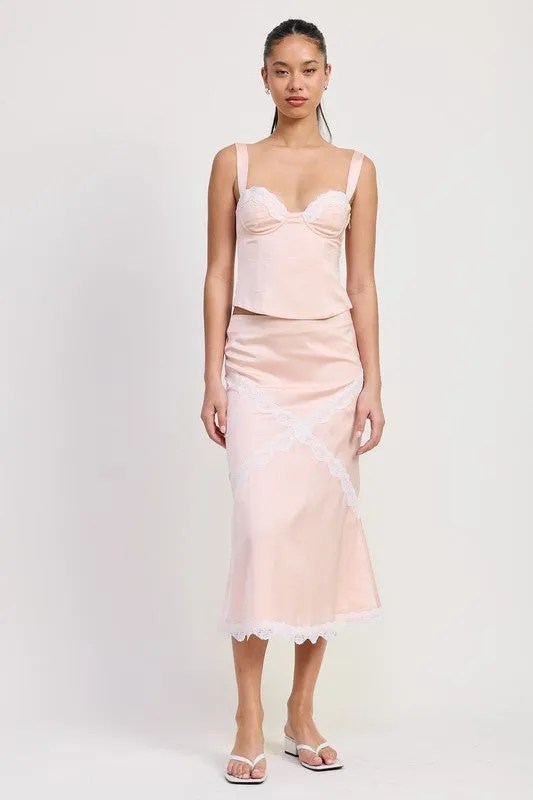 SATIN BUSTIER TOP WITH LACE DETAIL
