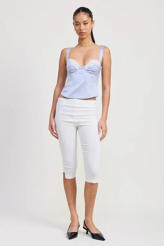 SATIN BUSTIER TOP WITH LACE DETAIL