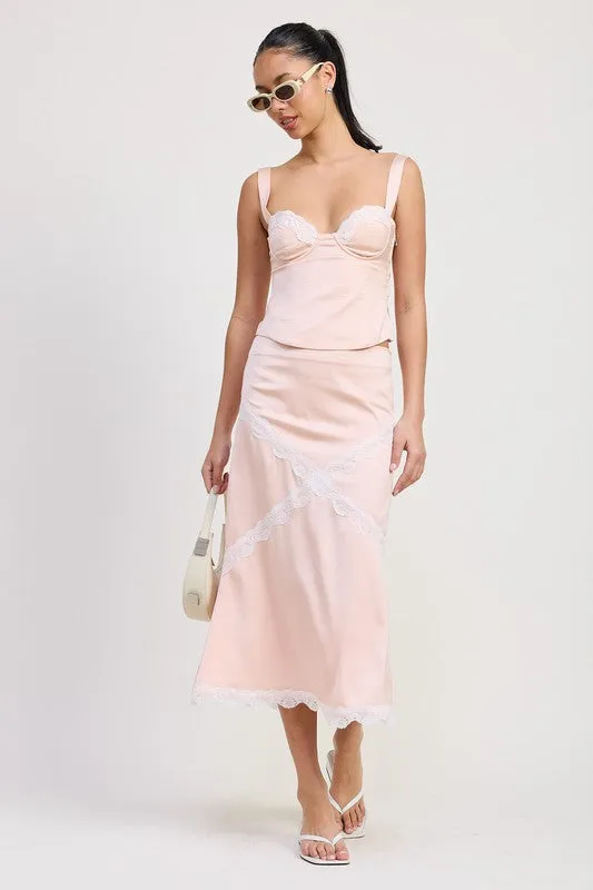 SATIN BUSTIER TOP WITH LACE DETAIL