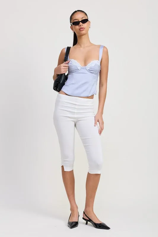 SATIN BUSTIER TOP WITH LACE DETAIL