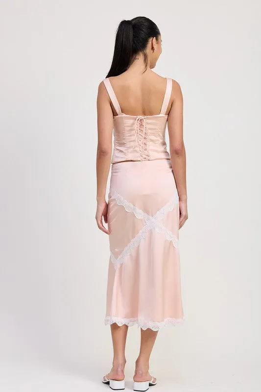 SATIN BUSTIER TOP WITH LACE DETAIL