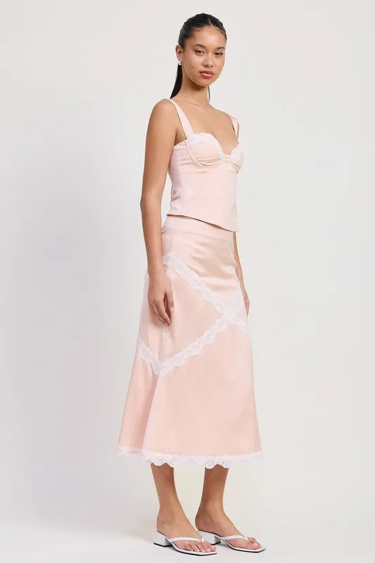 SATIN BUSTIER TOP WITH LACE DETAIL