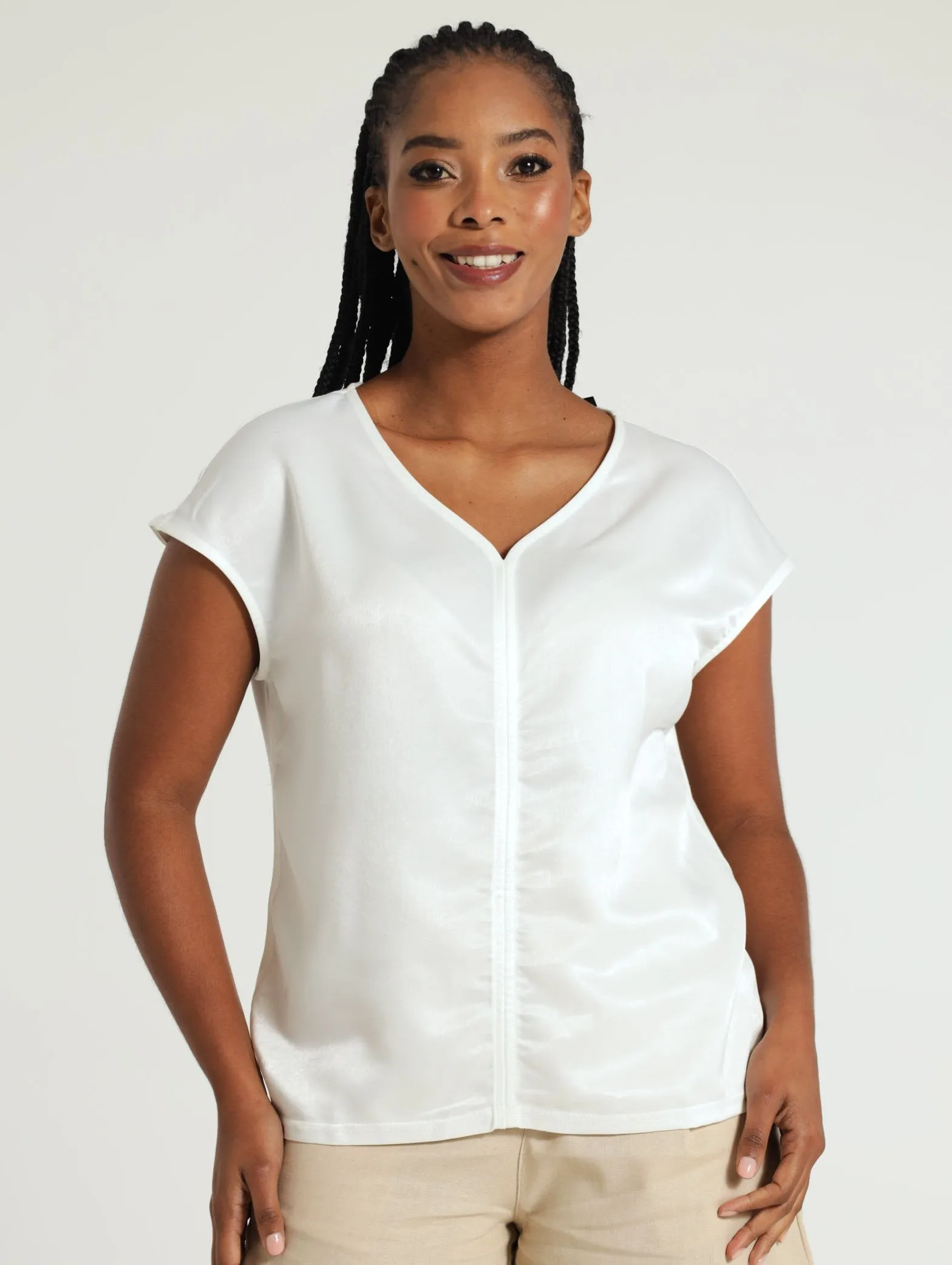 Satin Chiffon Combo Blouse - Cream