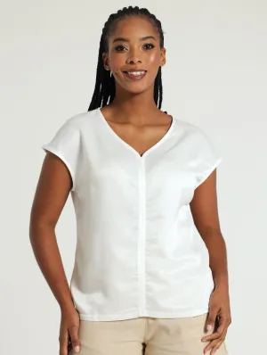 Satin Chiffon Combo Blouse - Cream