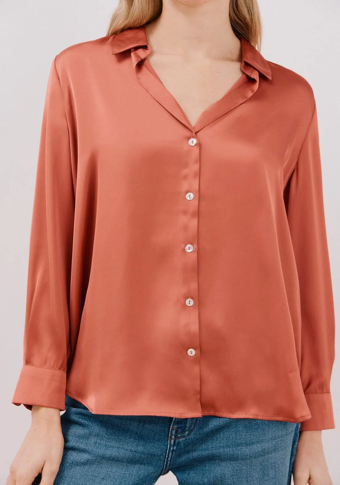 Satin-Finish Shirt - Coral