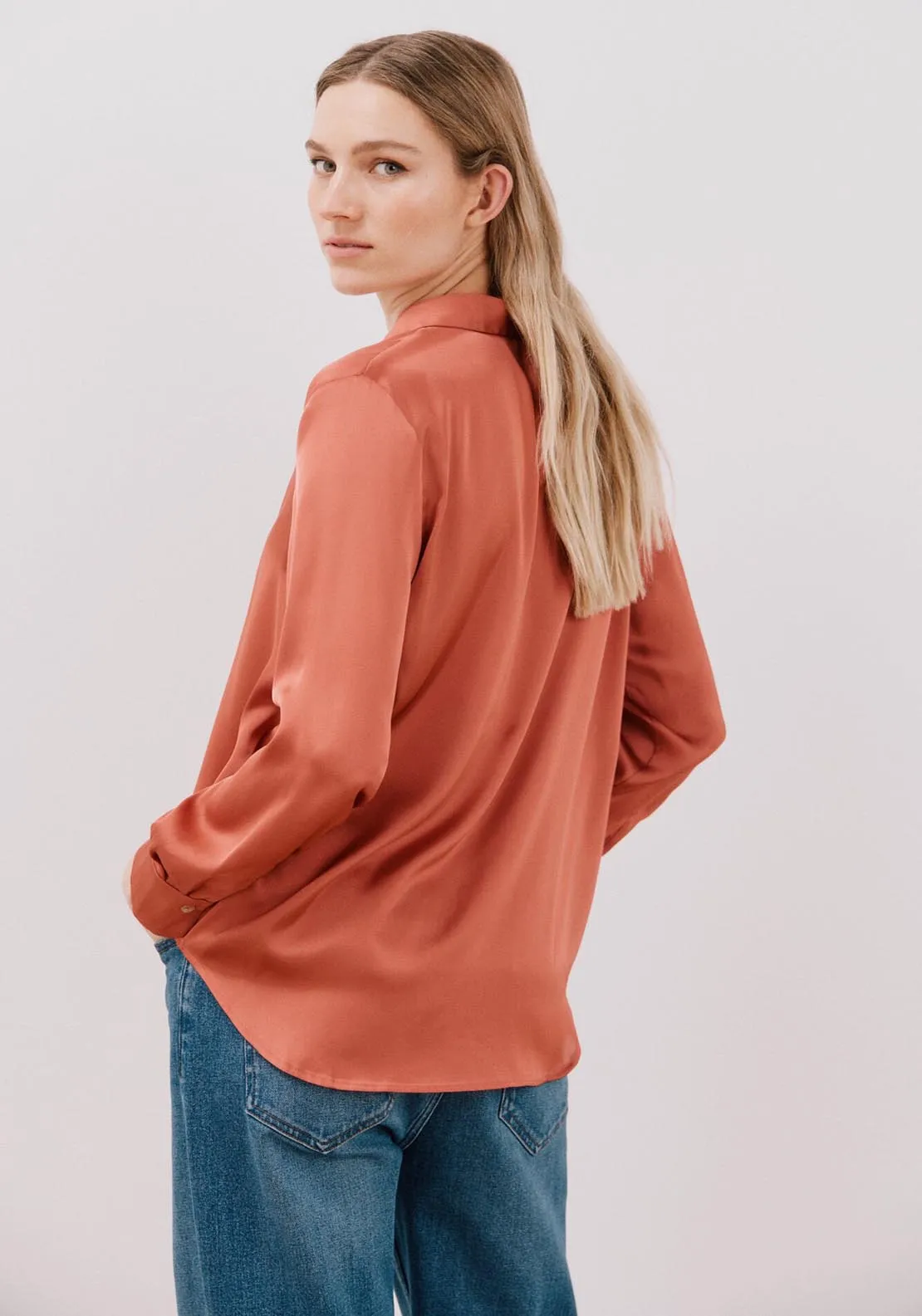 Satin-Finish Shirt - Coral