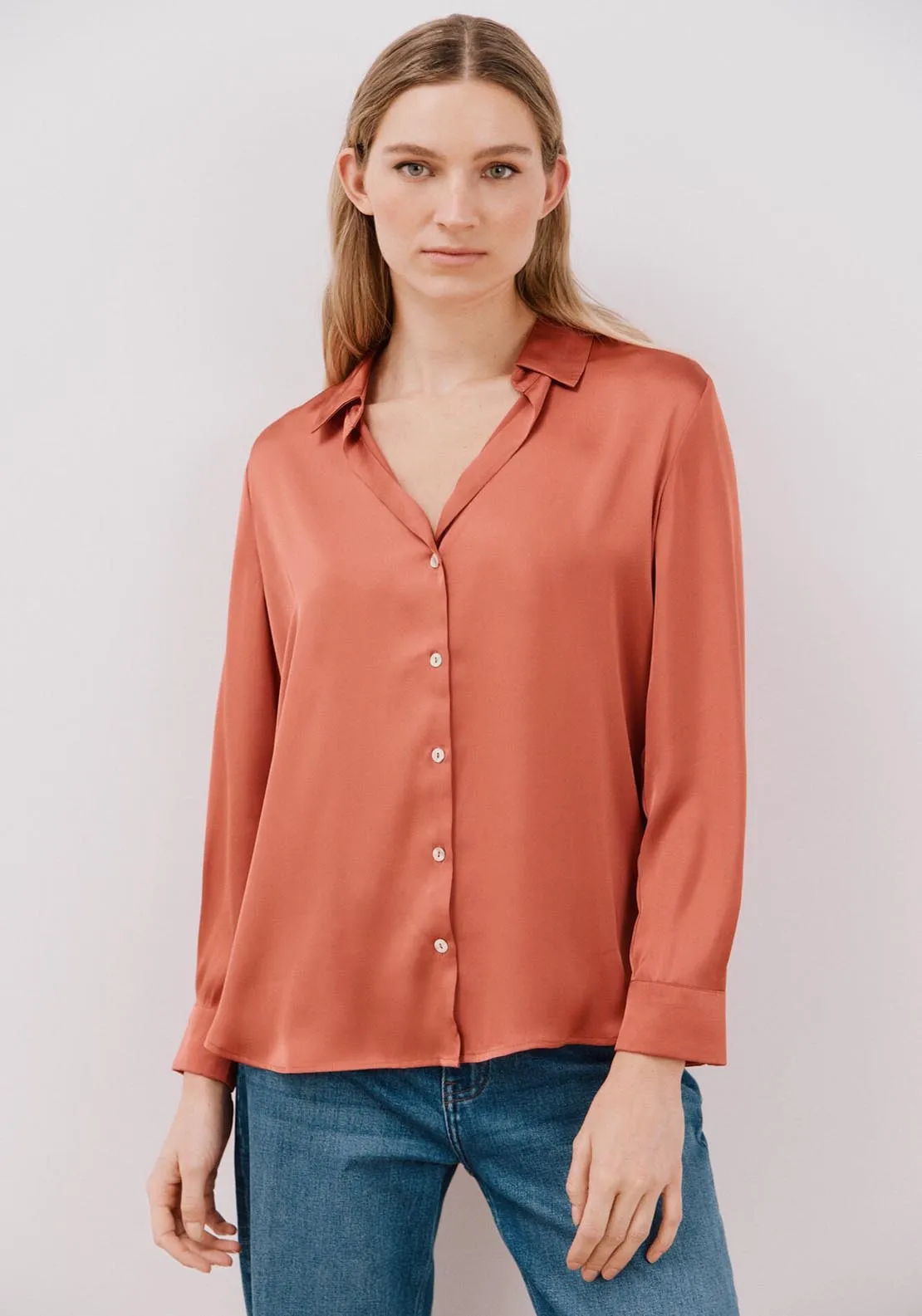 Satin-Finish Shirt - Coral