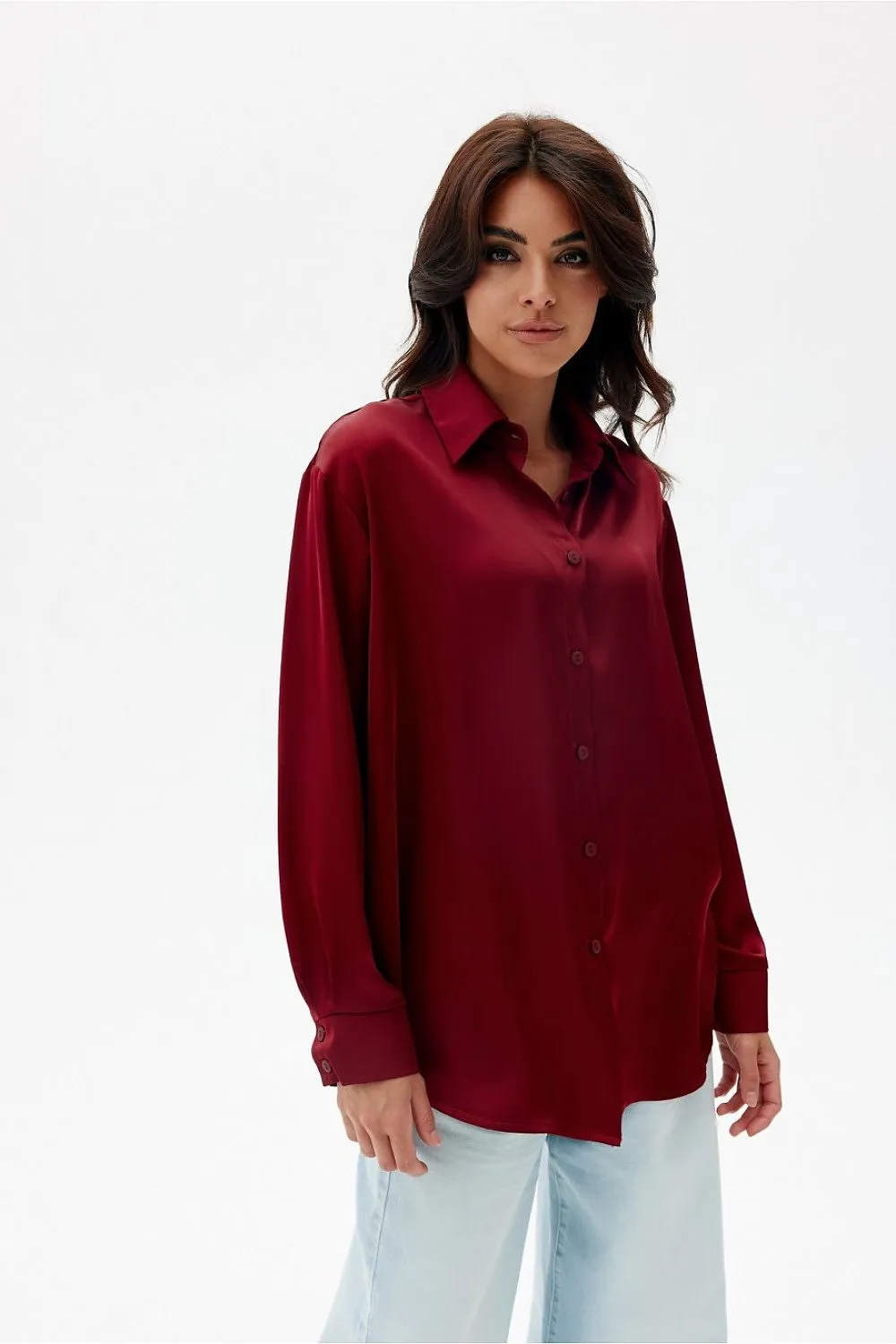 Satin Oversized Long-Sleeve Shirt