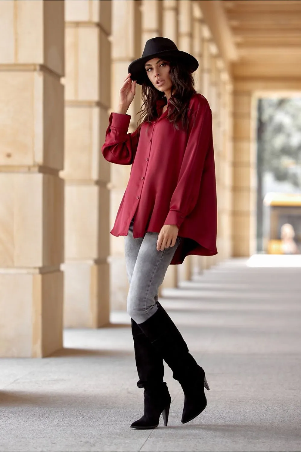 Satin Oversized Long-Sleeve Shirt