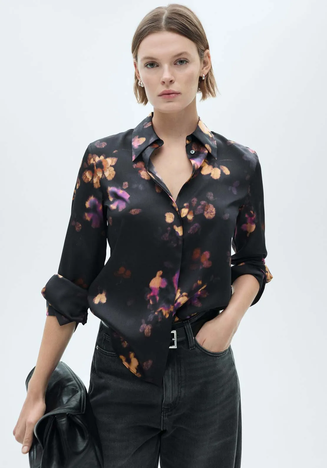 Satin print shirt - Medium Purple