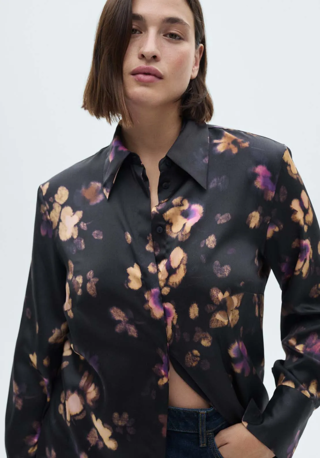 Satin print shirt - Medium Purple