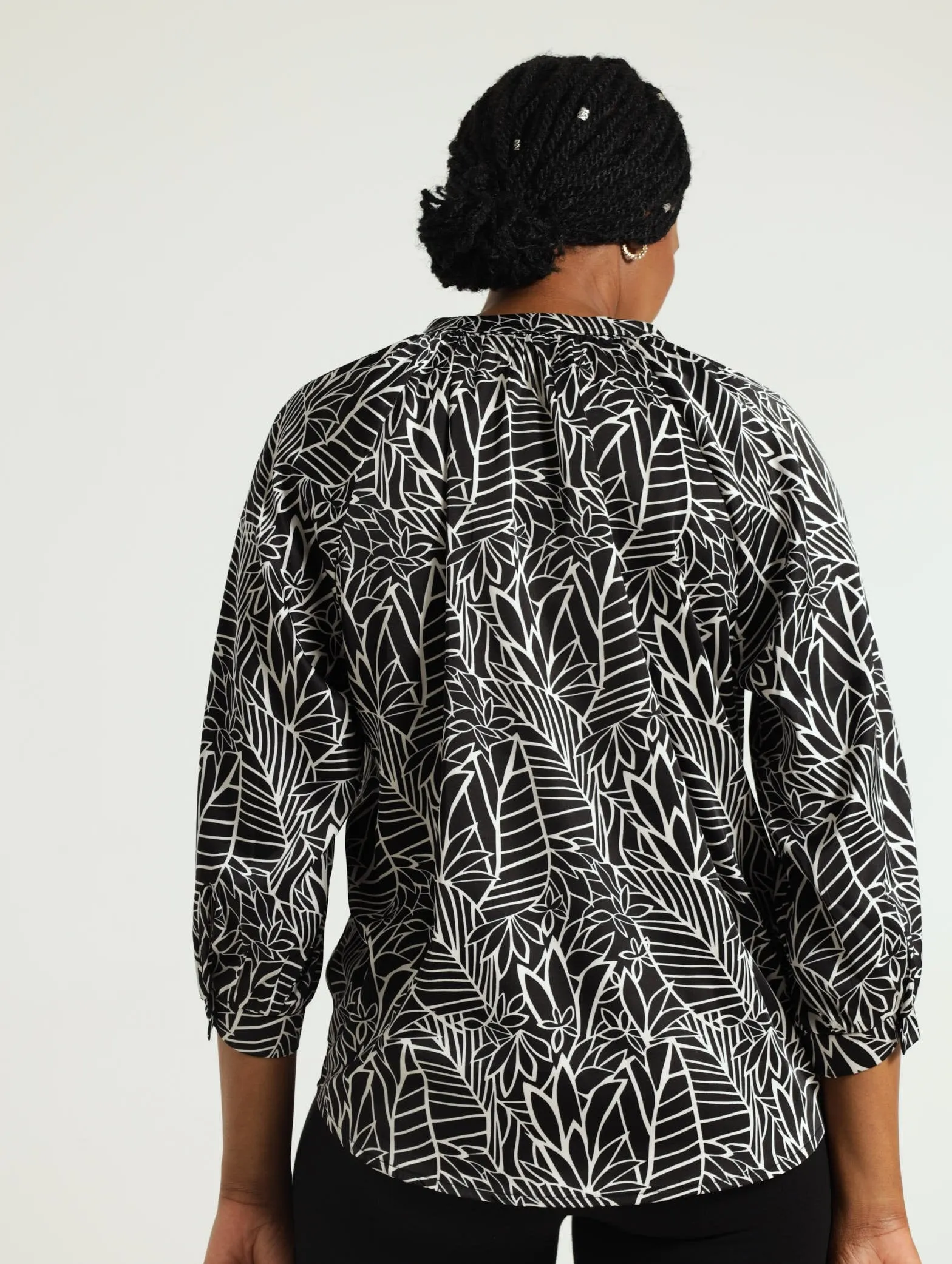 Satin Raglan Blouse - Black/White