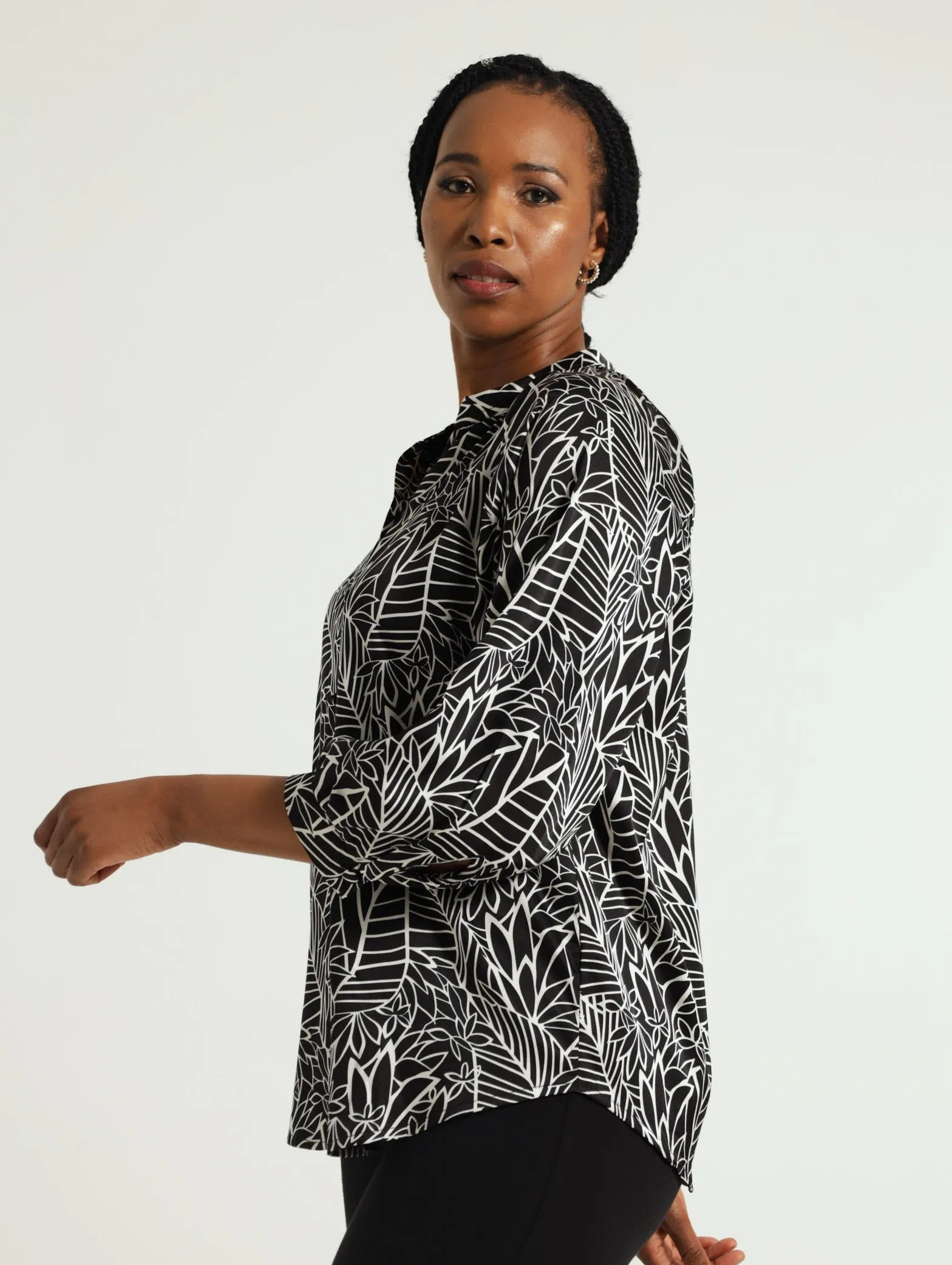 Satin Raglan Blouse - Black/White