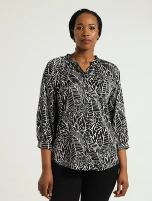 Satin Raglan Blouse - Black/White
