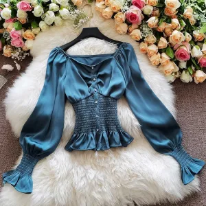 Satin Sweet Chic Elastic Waist hirt Top