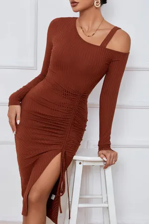 Sexy Simplicity Solid Draw String Solid Color Oblique Collar Wrapped Skirt Dresses(3 Colors)