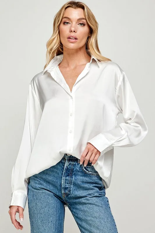 Shiny & Sophisticated Satin Button Down Shirt