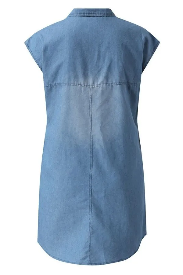 Shirt Collar Blue Midi Dress