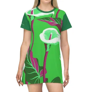 Shirtdress, Dark Green Calla Lilly Motive