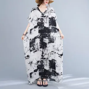 Short-Sleeve Tie-Dye Maxi Oversized T-Shirt Dress
