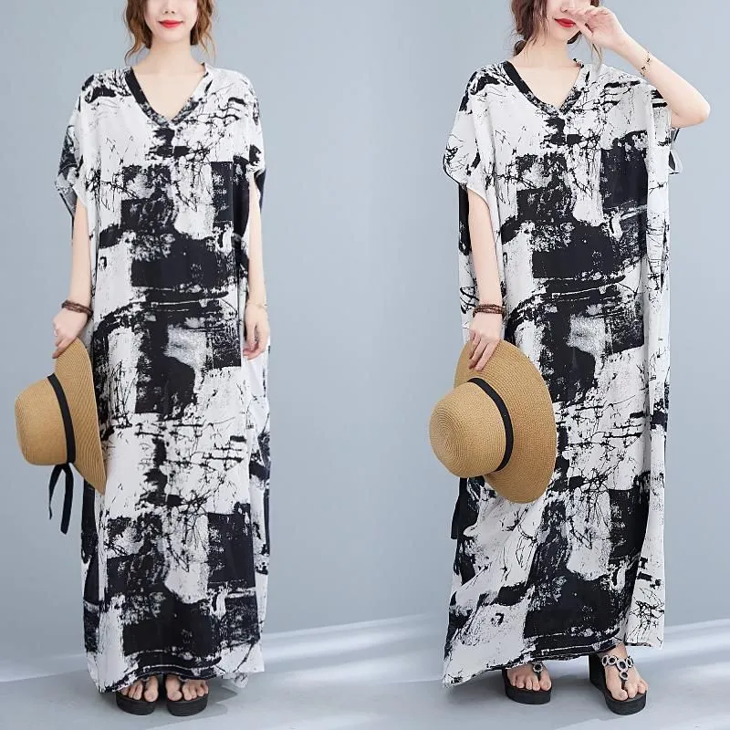 Short-Sleeve Tie-Dye Maxi Oversized T-Shirt Dress