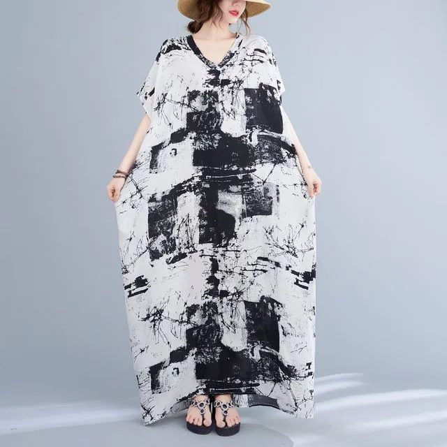 Short-Sleeve Tie-Dye Maxi Oversized T-Shirt Dress