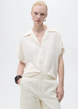 Short-sleeved satin shirt - Beige