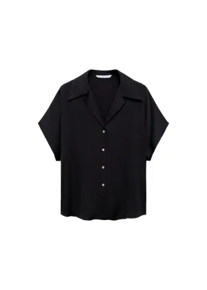 Short-sleeved satin shirt - Black