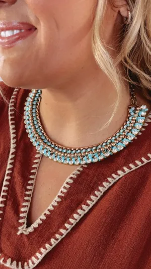 Show Out Rhinestone & Turquoise Chain Link Necklace