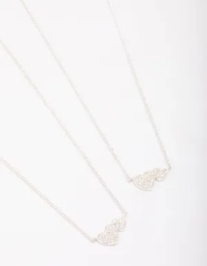 Silver Plated Cubic Zirconia Interlinked Heart Necklace Pack