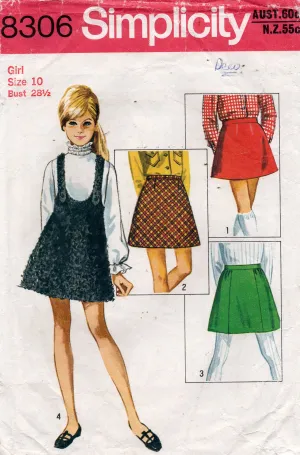 Simplicity 8306 Girls Mini Jumper Dress & Skirts 1960s Vintage Sewing Pattern Size 10