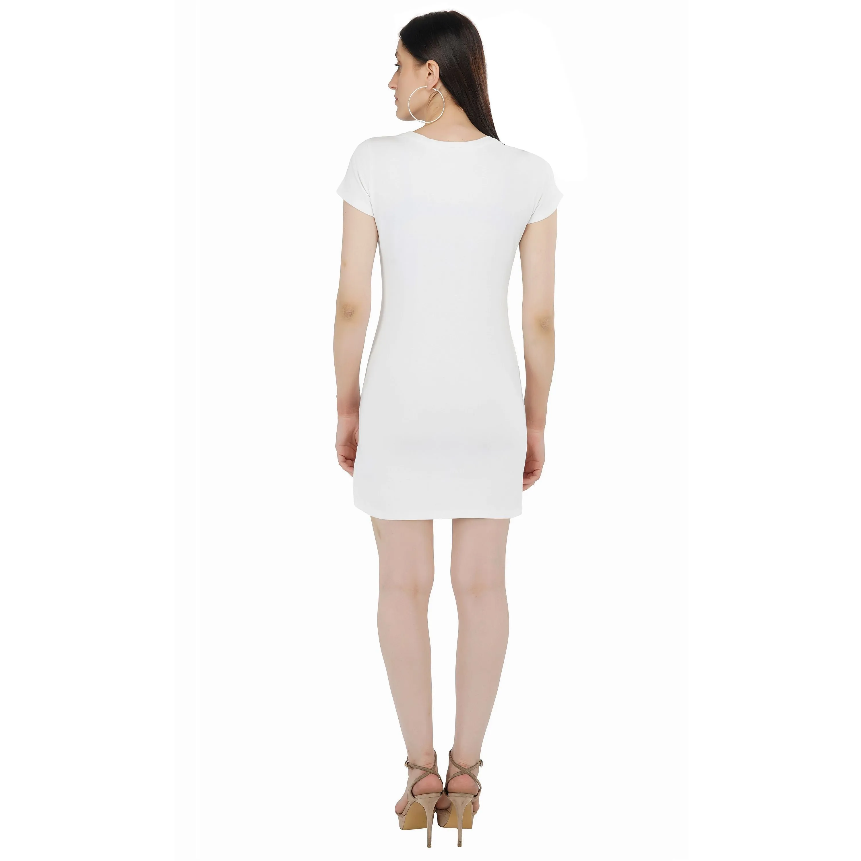 SLAY. Women's Gold Crystal Embellished White T-shirt Dress