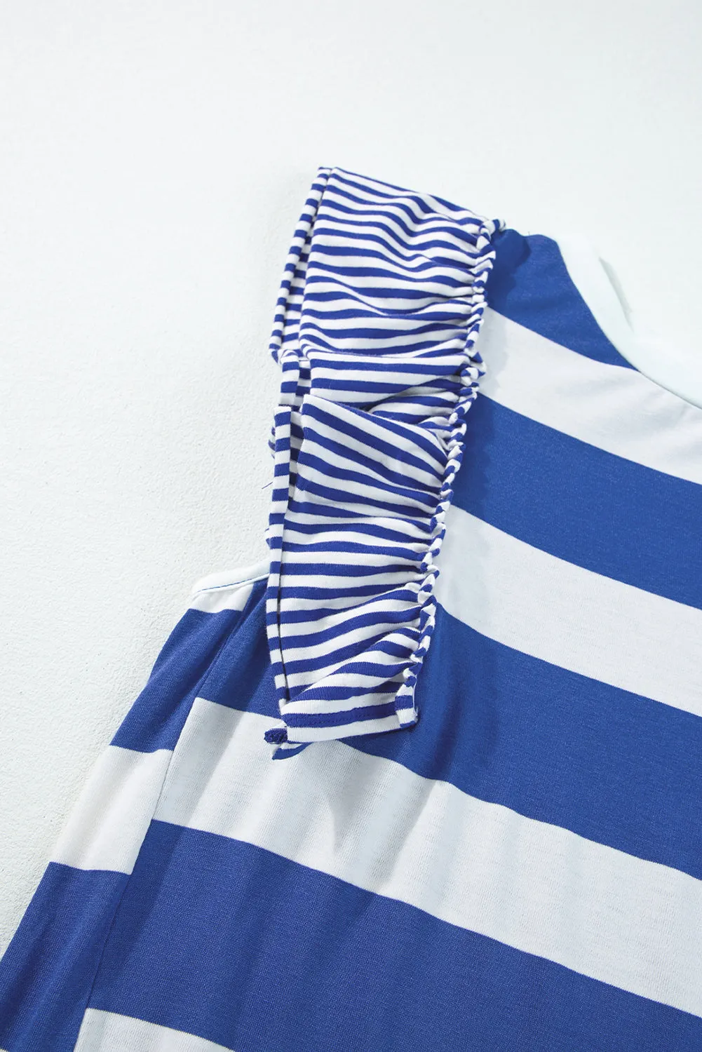 Striped T-shirt Dress with Ruffled Sleeves