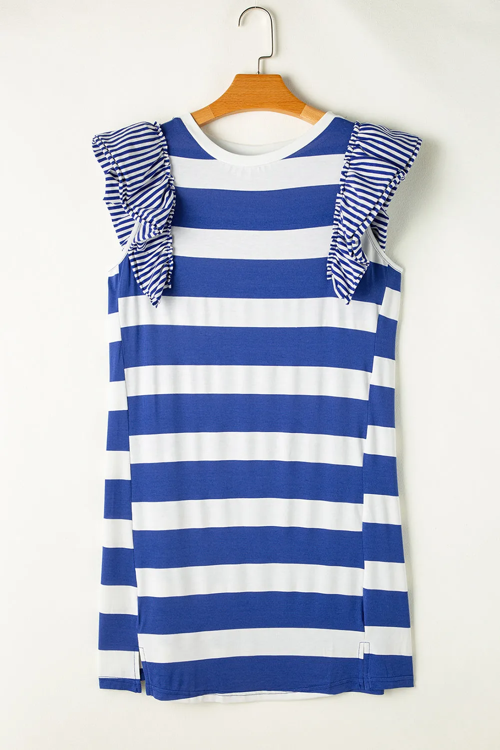 Striped T-shirt Dress with Ruffled Sleeves