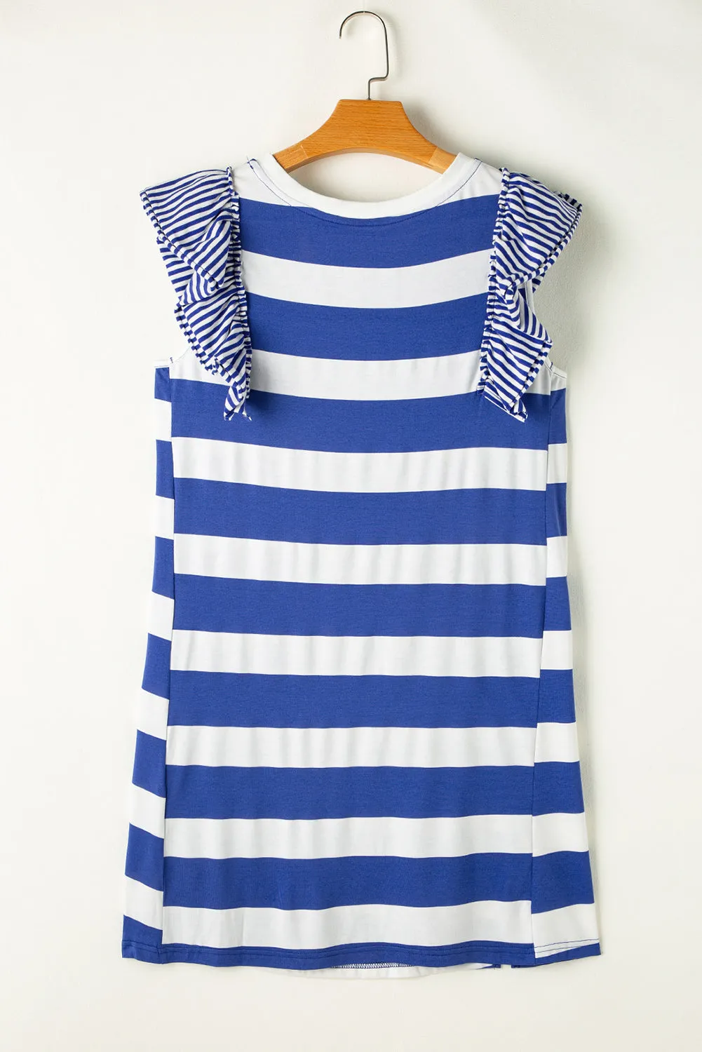 Striped T-shirt Dress with Ruffled Sleeves