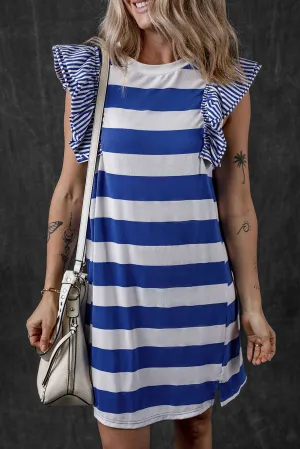 Striped T-shirt Dress with Ruffled Sleeves