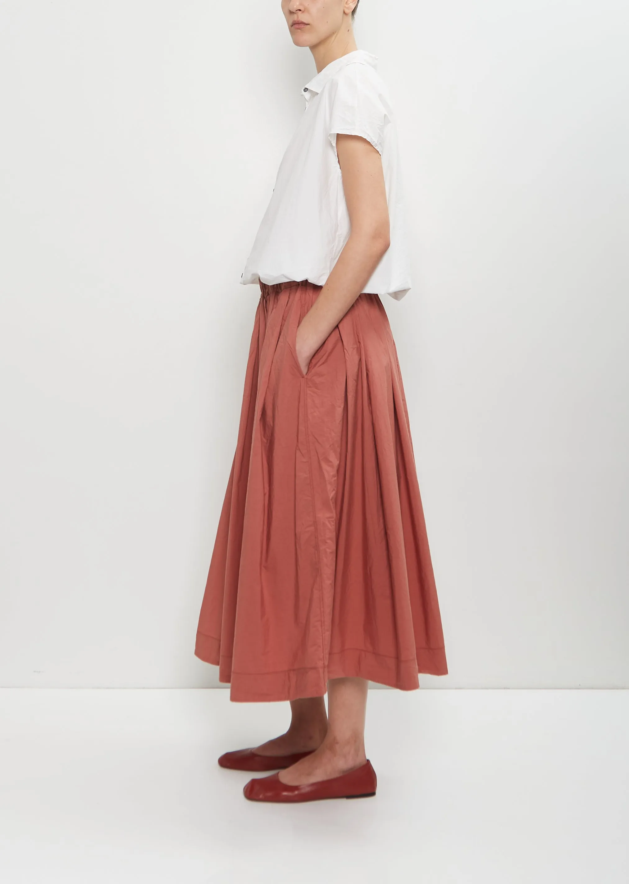 Tissue Cotton Pleated Long Skirt — Coral