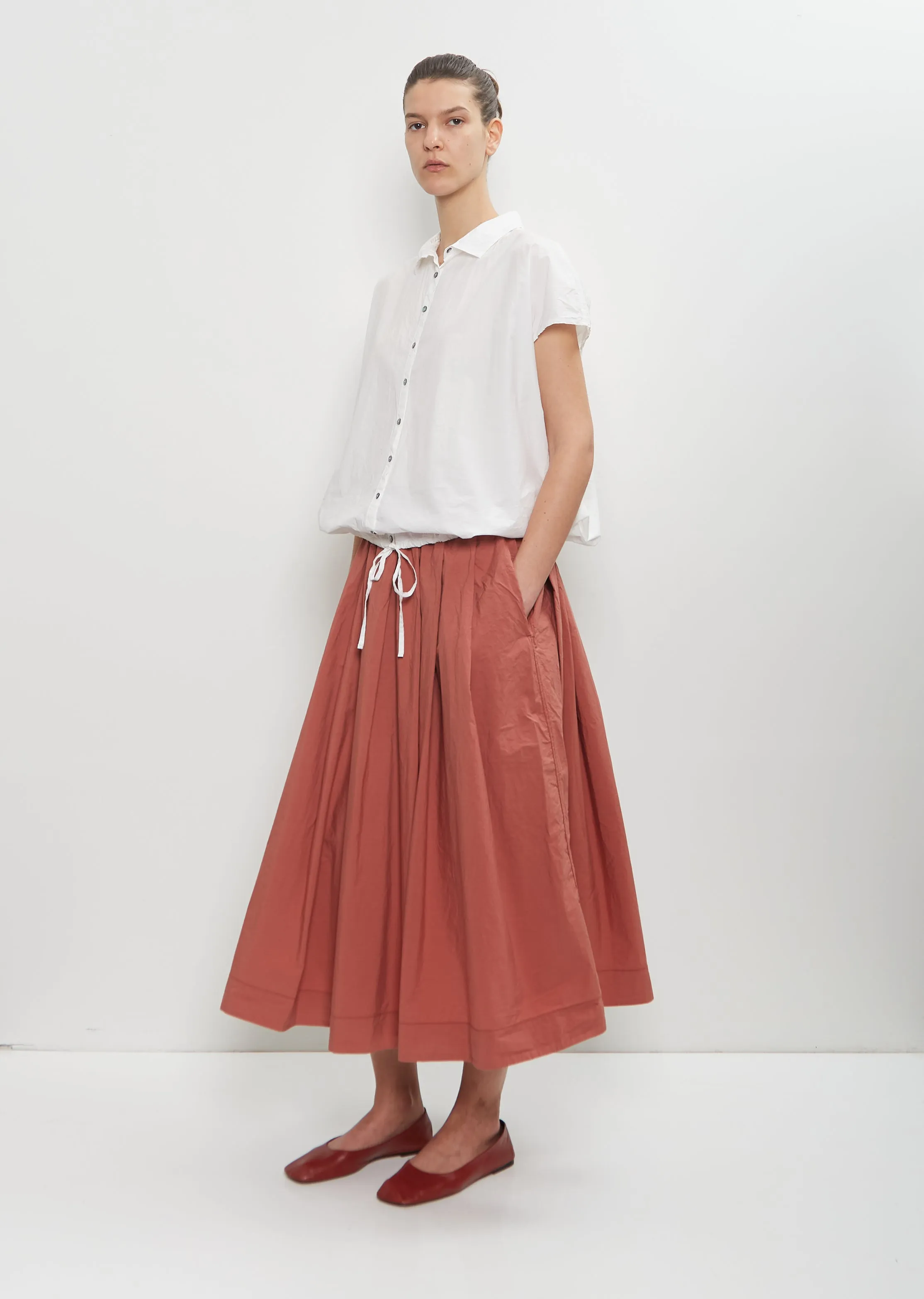 Tissue Cotton Pleated Long Skirt — Coral