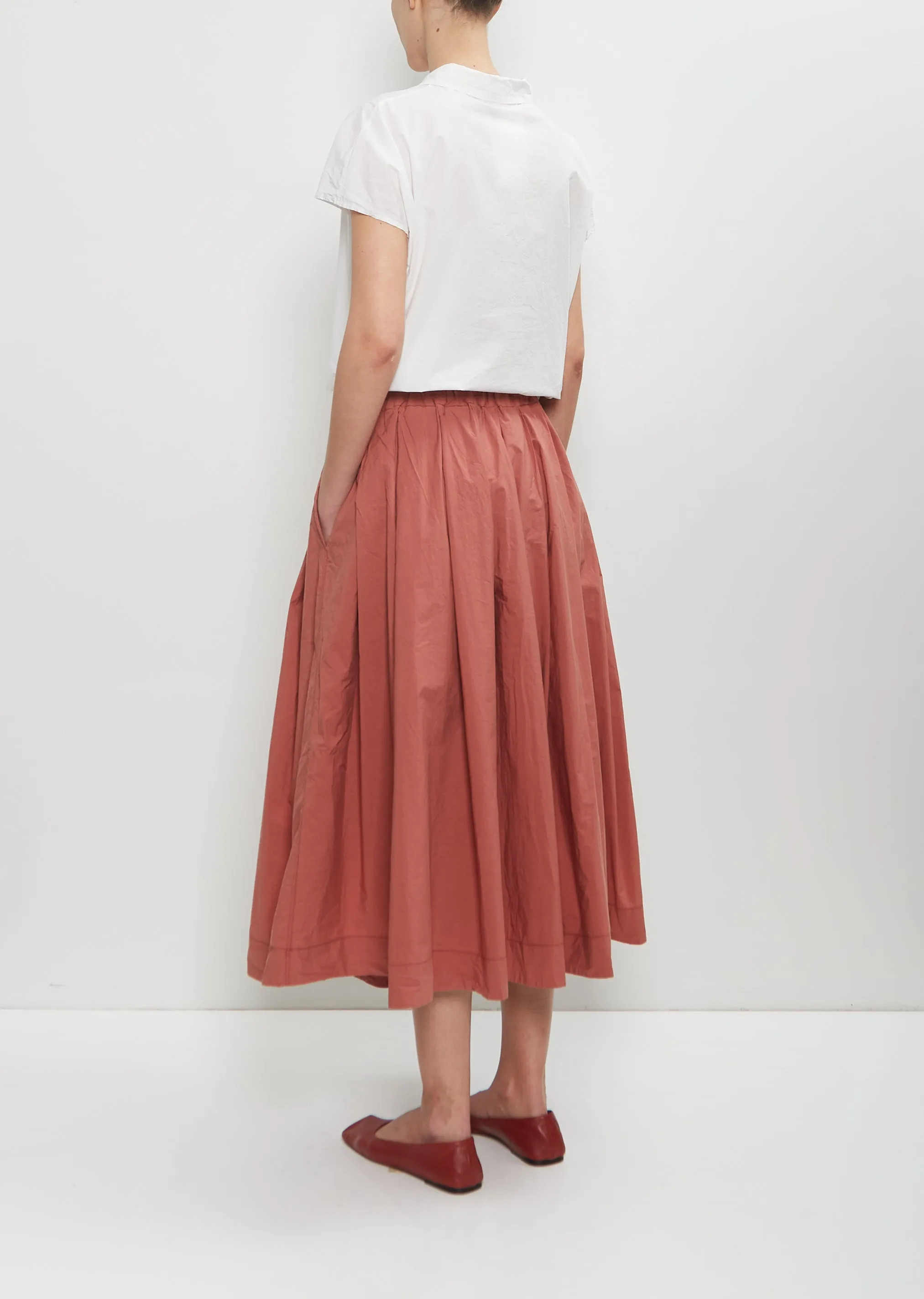 Tissue Cotton Pleated Long Skirt — Coral
