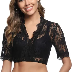 Tops Blouses Black Women's Blouse Lace Cutout Lingerie Corset Lingerie