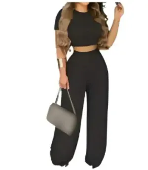 Two Piece Sets Elegant Short Sleeve Shirt   Wide Leg Pants Suits