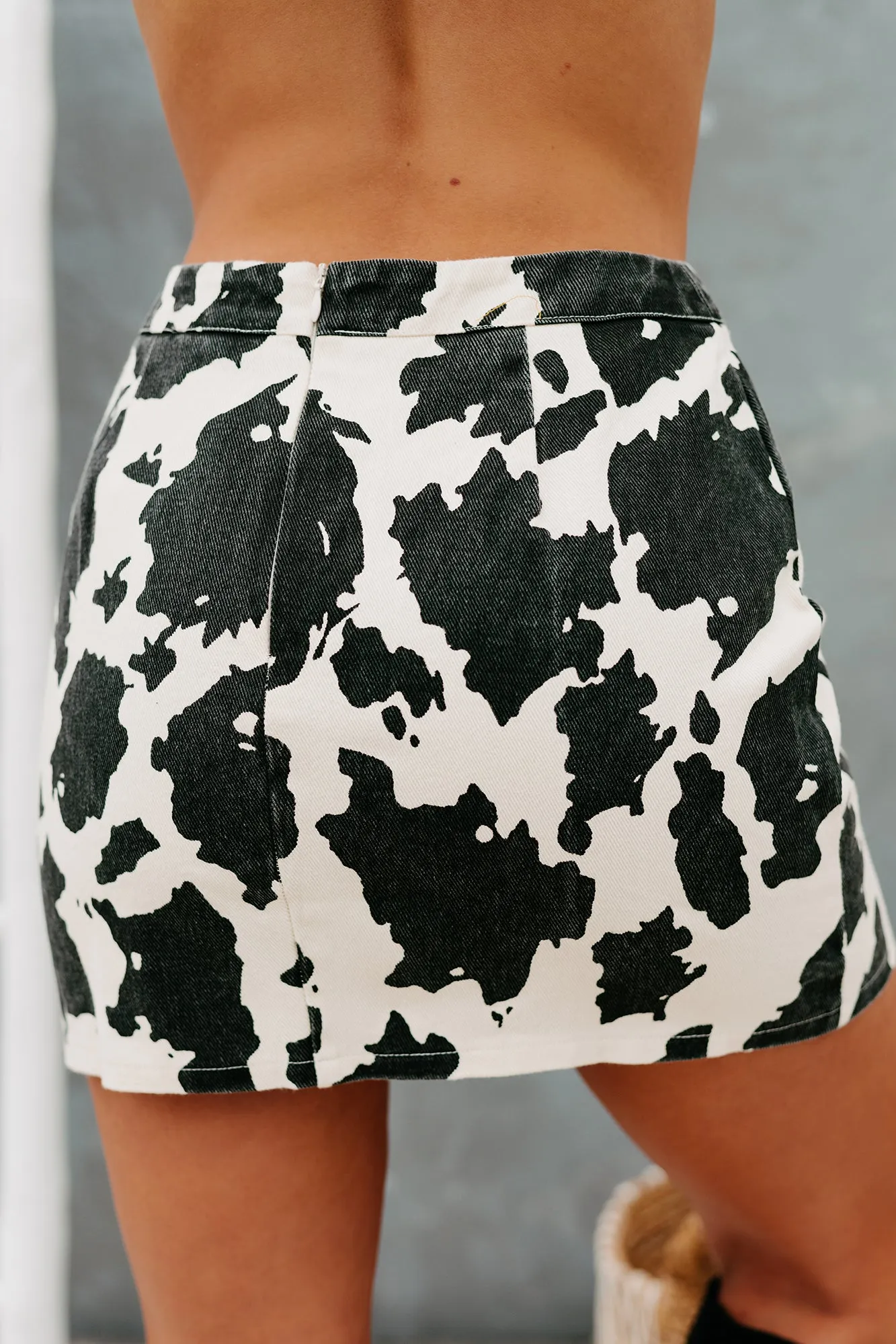 Udder Perfection Cow Printed Mini Skirt (Cream/Black Animal)