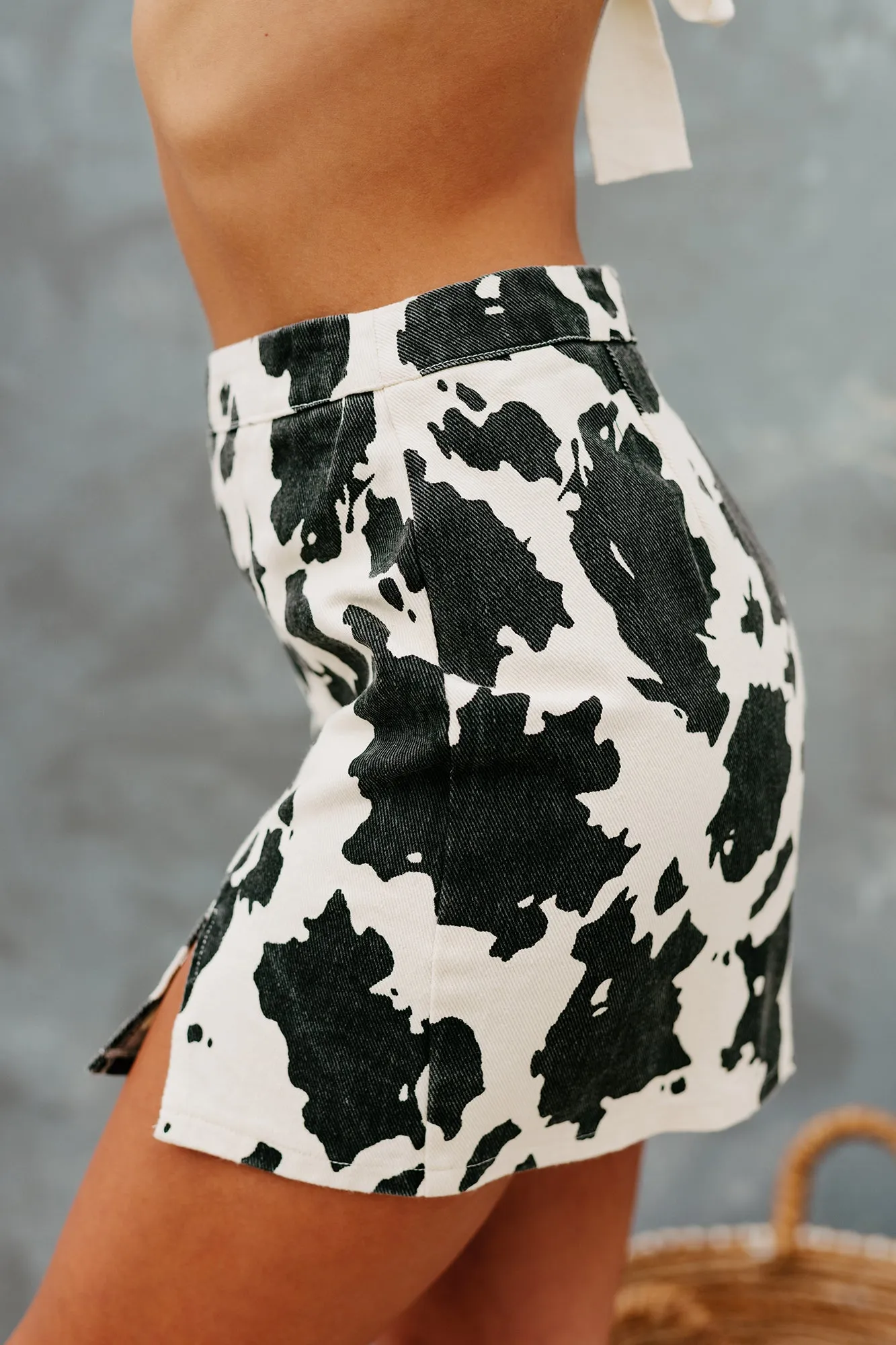 Udder Perfection Cow Printed Mini Skirt (Cream/Black Animal)
