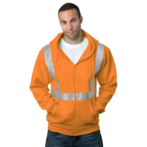 USA Made Class 2 Poly-Cotton Pre-Shrunk Segmented Safety Full Zip Hoodie