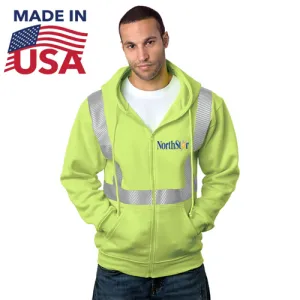 USA Made Class 2 Poly-Cotton Pre-Shrunk Segmented Safety Full Zip Hoodie